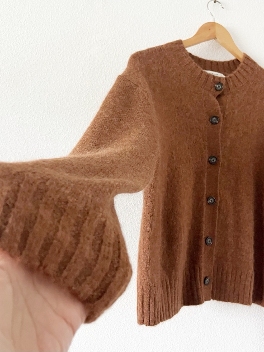 Everlane Alpaca Blend Brown Crewneck Button Front Soft Knit Cardigan Sweater - Picture 4 of 9
